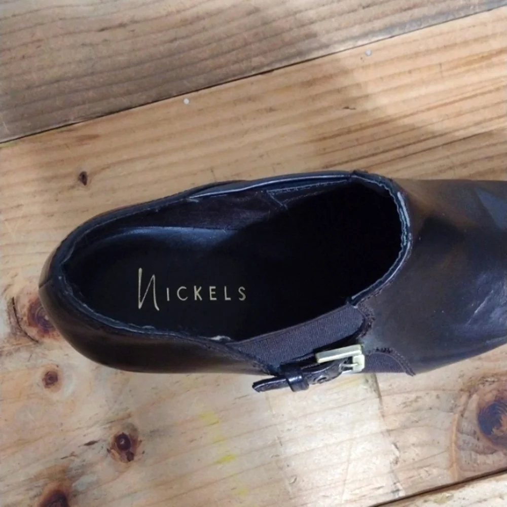 Nickels Faux Leather Square Toe Ankle Booties w/ Buckle Size 9